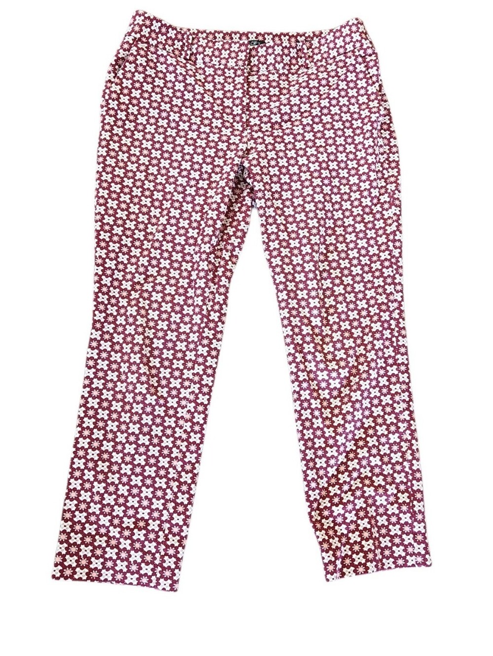 LOFT JULIE Pink Floral Tapered Ankle Pants Stretch Zip/Tab Close 4-Pockets Sz 12
